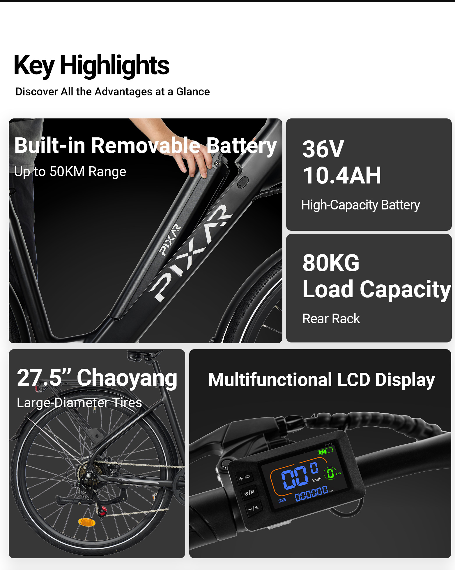Rower elektryczny Pixar City1 | Silnik 36 V 250 W, zasięg 45 km, 7 biegów Shimano 55