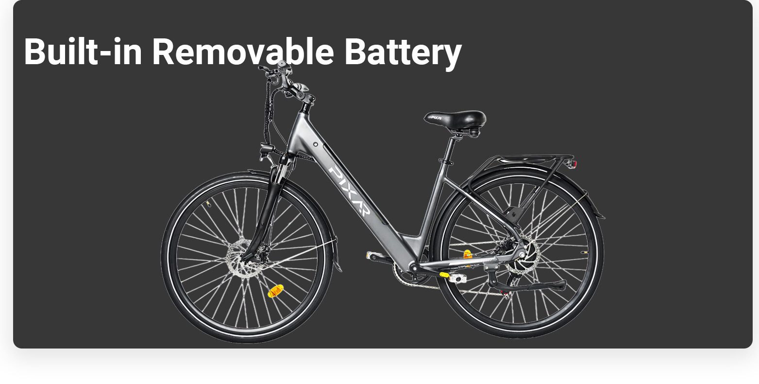 Rower elektryczny Pixar City1 | Silnik 36 V 250 W, zasięg 45 km, 7 biegów Shimano 57