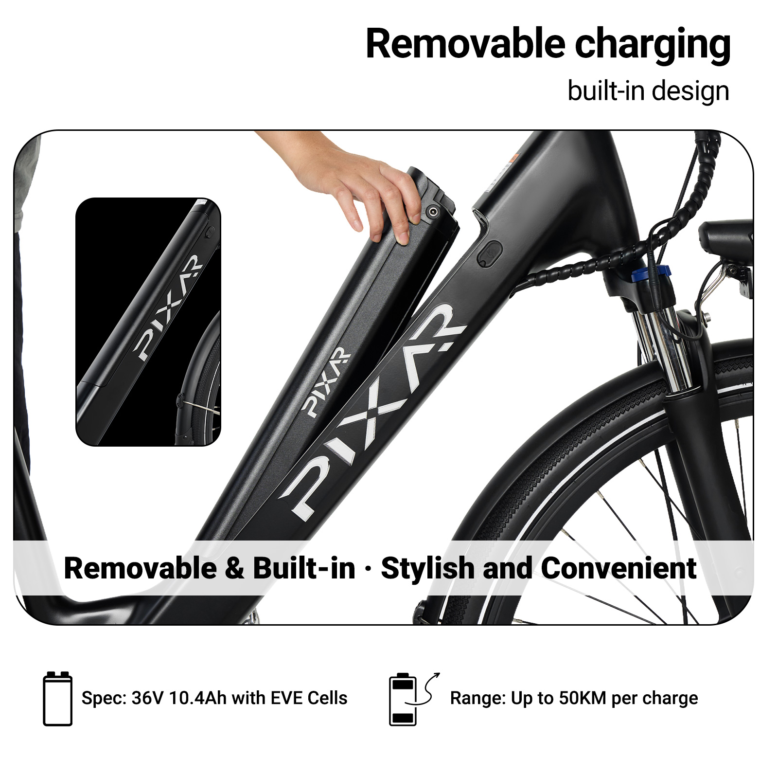 Rower elektryczny Pixar City1 | Silnik 36 V 250 W, zasięg 45 km, 7 biegów Shimano 59