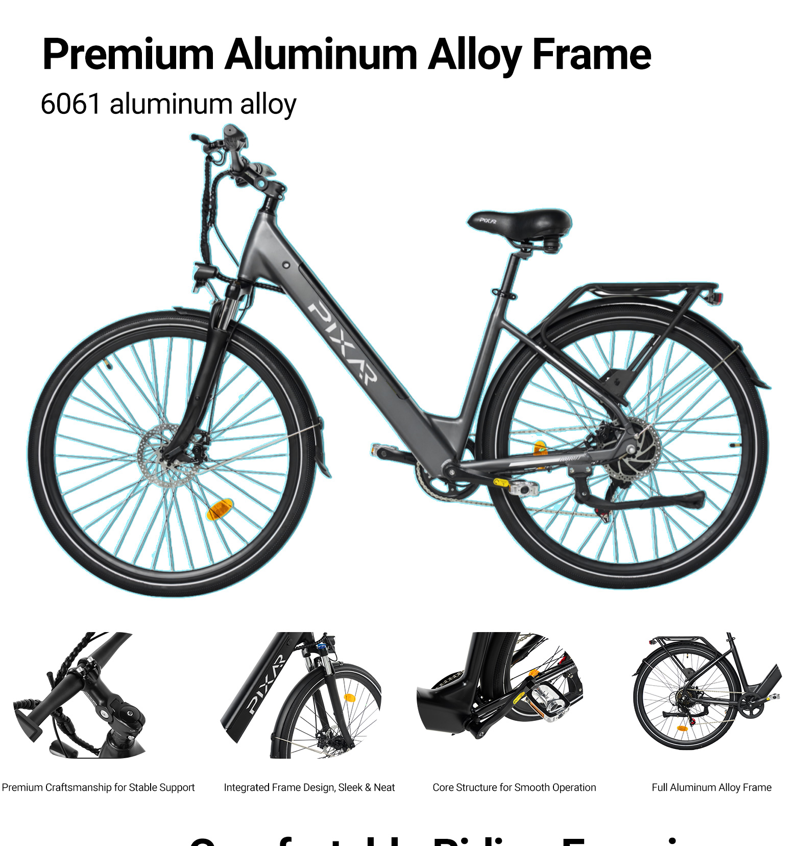 Rower elektryczny Pixar City1 | Silnik 36 V 250 W, zasięg 45 km, 7 biegów Shimano 61