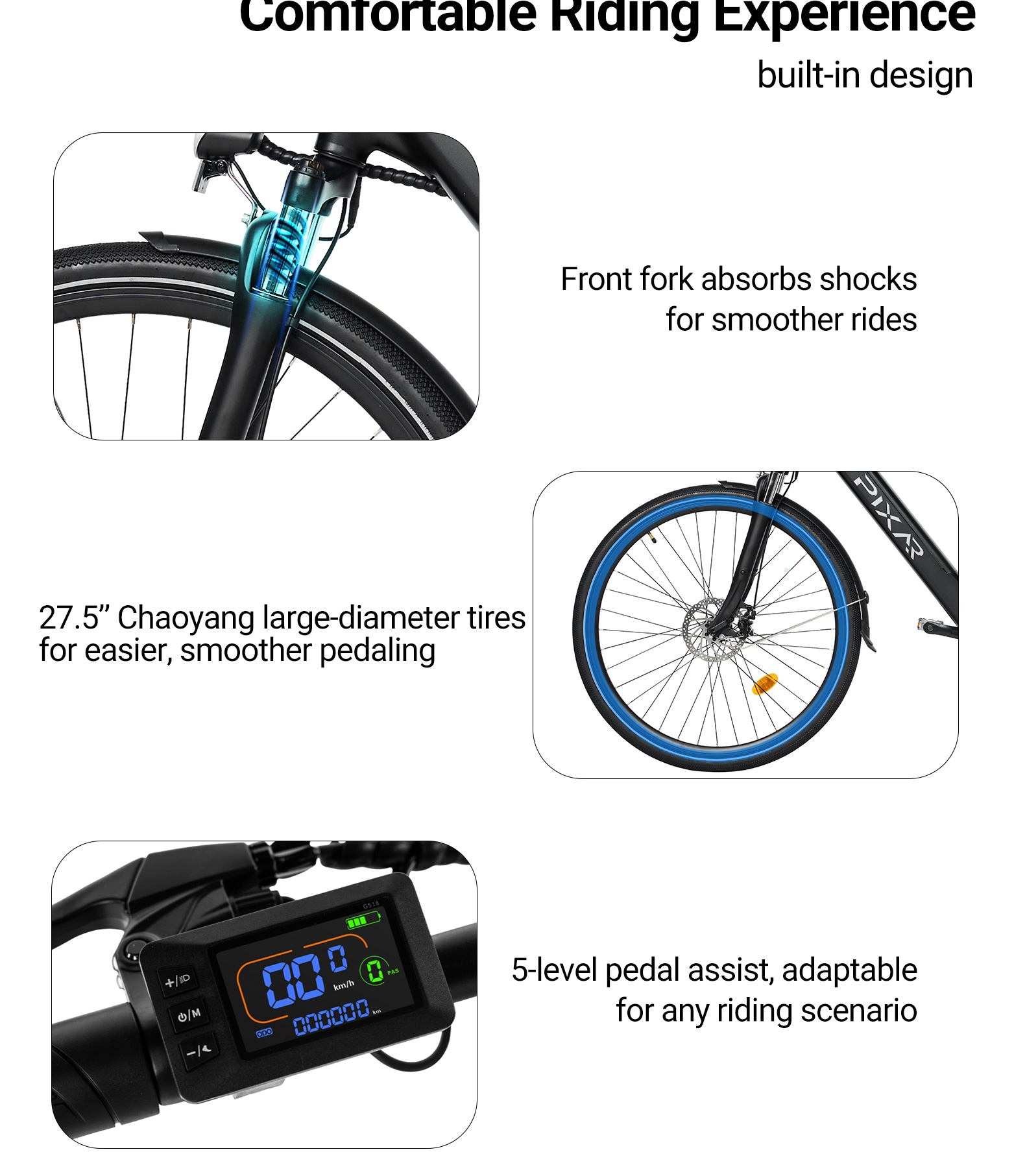 Rower elektryczny Pixar City1 | Silnik 36 V 250 W, zasięg 45 km, 7 biegów Shimano 63