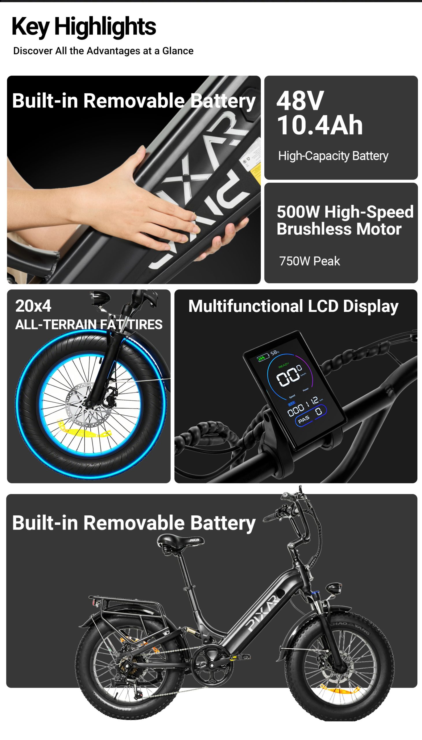 Pixar Ride1 Electric Bike 500W | Powerful City & Off-Road E-Bike 55