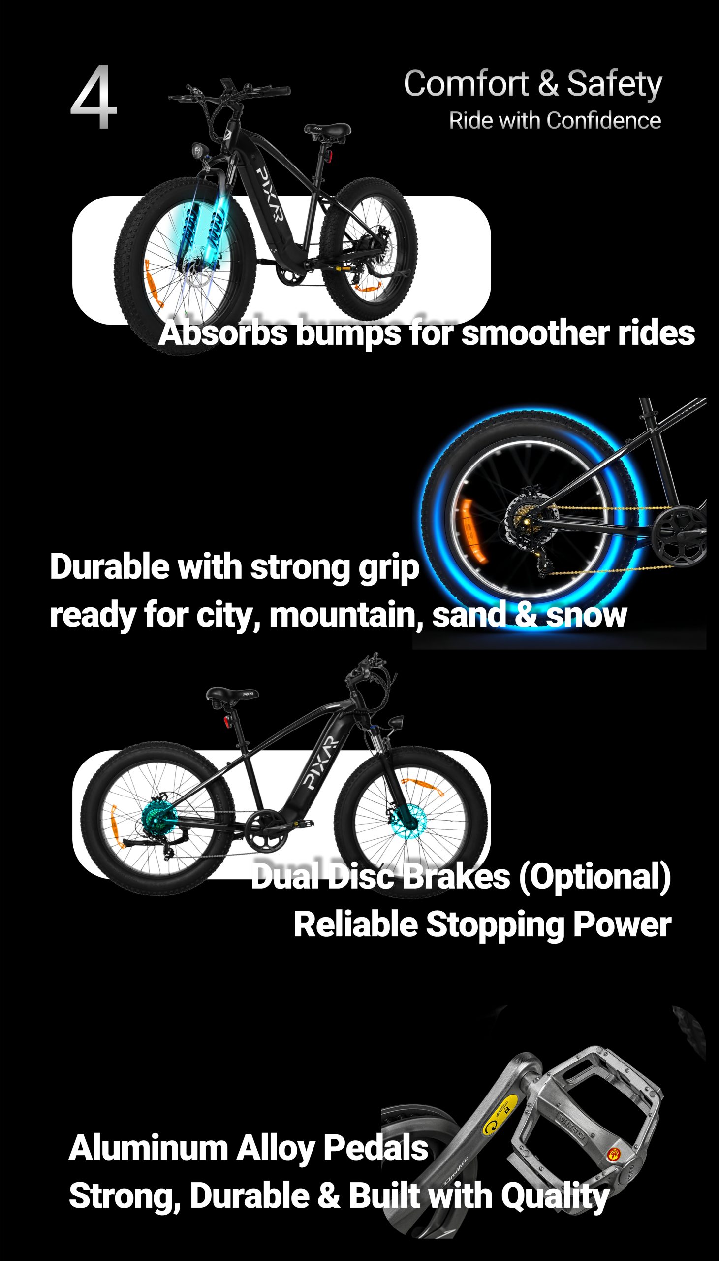 Pixar Space1 Electric Bike 48V20AH 500W | Long Range Fat Tire E-Bike 63