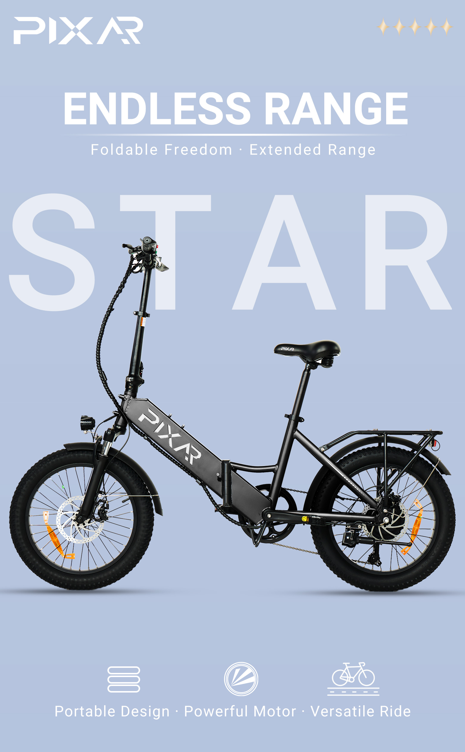 Pixar Star 1 Electric Bike | 500W 48V15AH Lithium Battery | 21-Speed Mini E-Bike 5