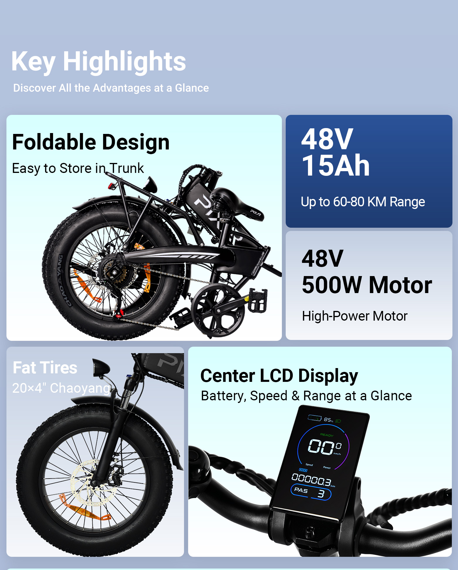 Pixar Star 1 Electric Bike | 500W 48V15AH Lithium Battery | 21-Speed Mini E-Bike 7