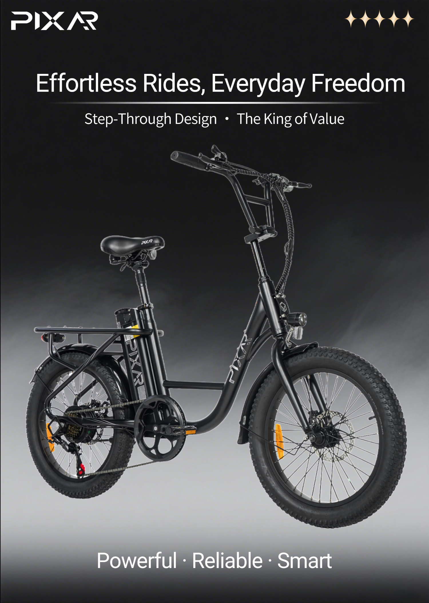 Pixar Fun1 36V 350W Vélo électrique - 25 km/h (jusqu'à 32 km/h), 45 km d'autonomie, écran LCD 53