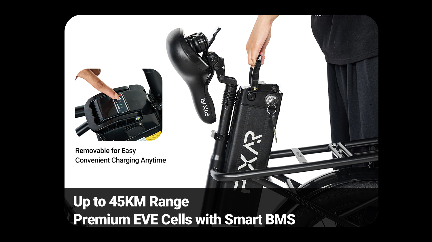 Pixar Fun1 36V 350W Vélo électrique - 25 km/h (jusqu'à 32 km/h), 45 km d'autonomie, écran LCD 63