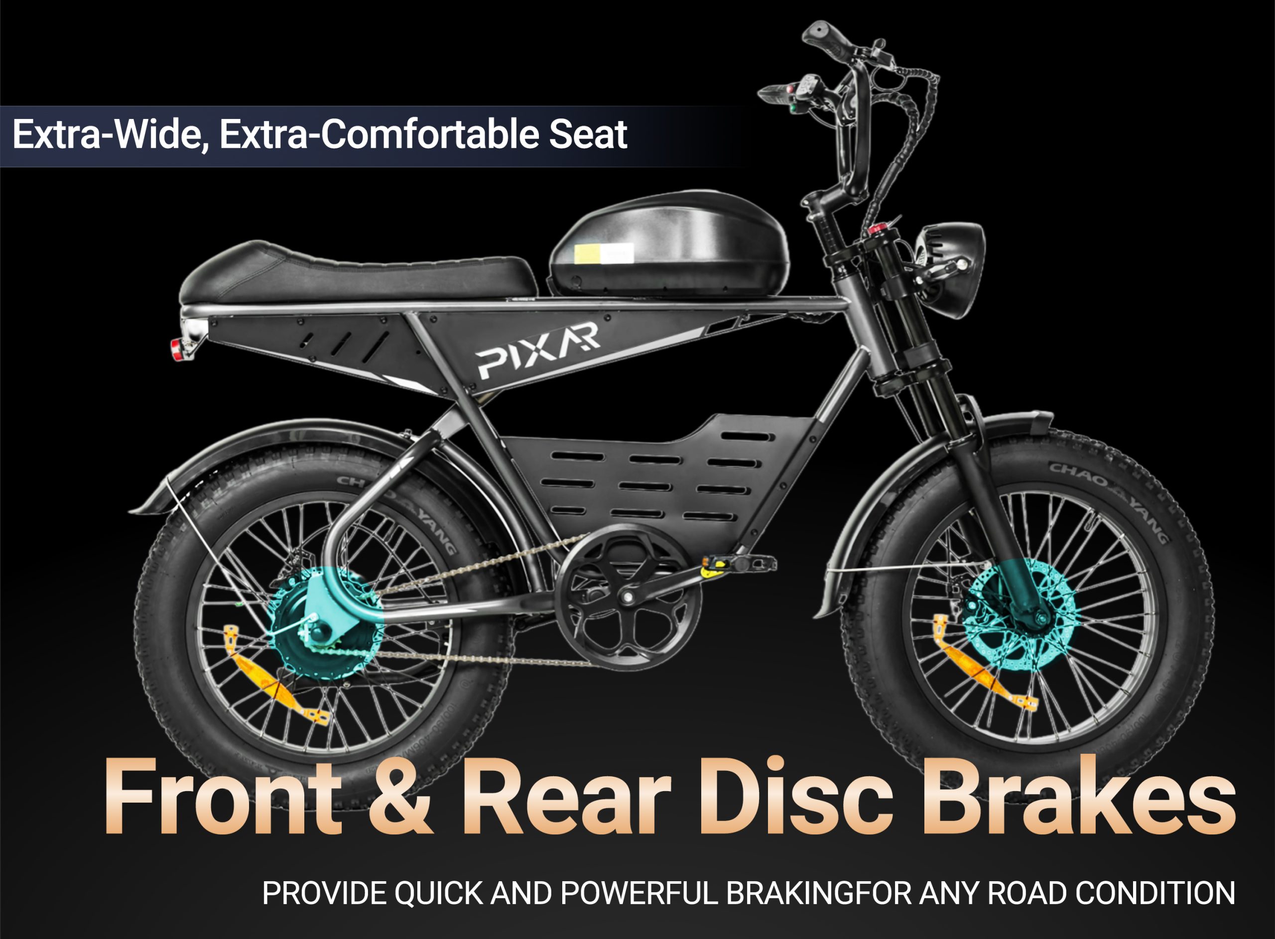 Pixar SuperV Electric Bike 500W | Long Range Fat Tire E-Bike with Dual Battery Options 63