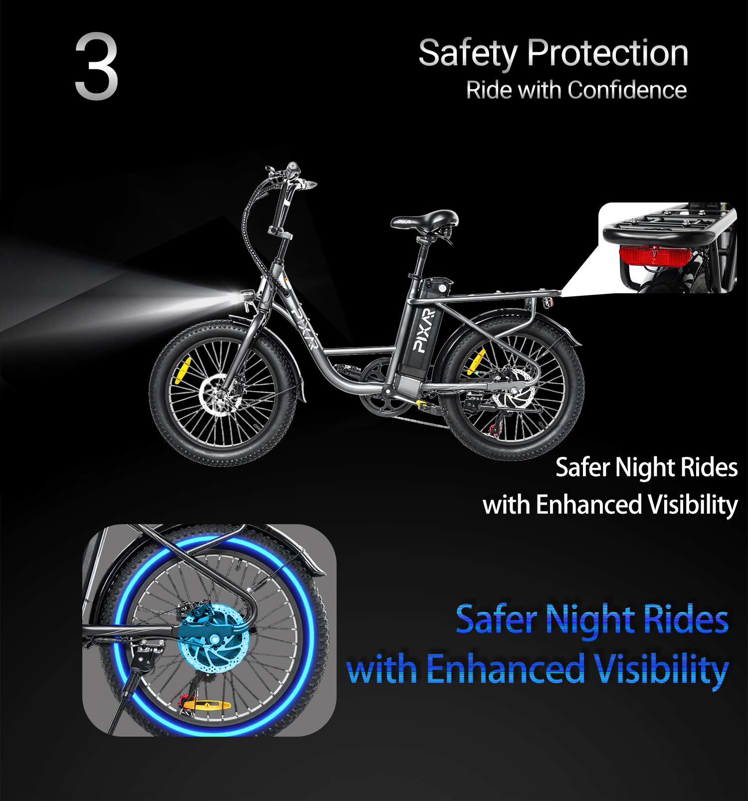 Pixar Fun1 36V 350W Vélo électrique - 25 km/h (jusqu'à 32 km/h), 45 km d'autonomie, écran LCD 65