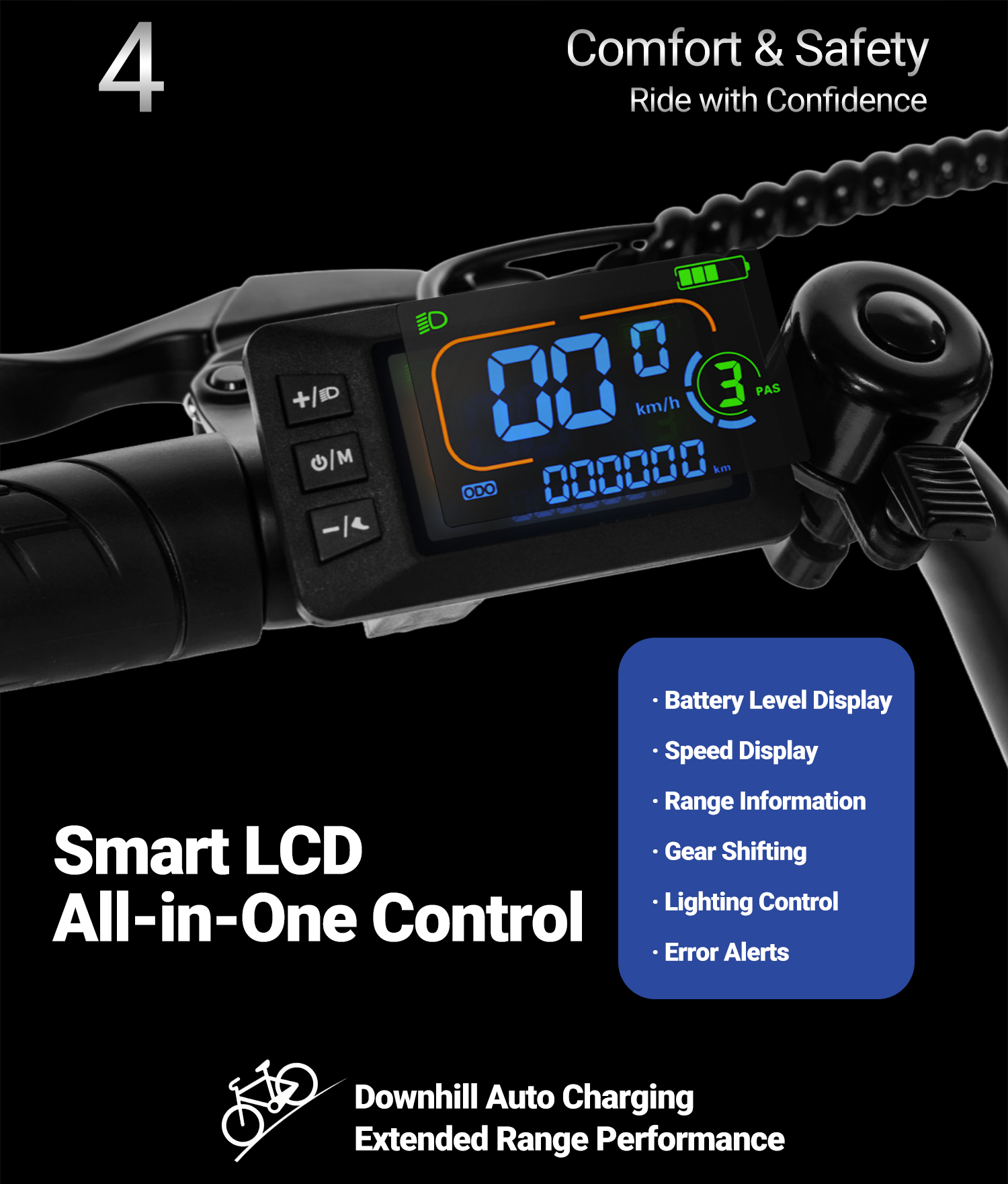 Pixar Fun1 36V 350W Vélo électrique - 25 km/h (jusqu'à 32 km/h), 45 km d'autonomie, écran LCD 67